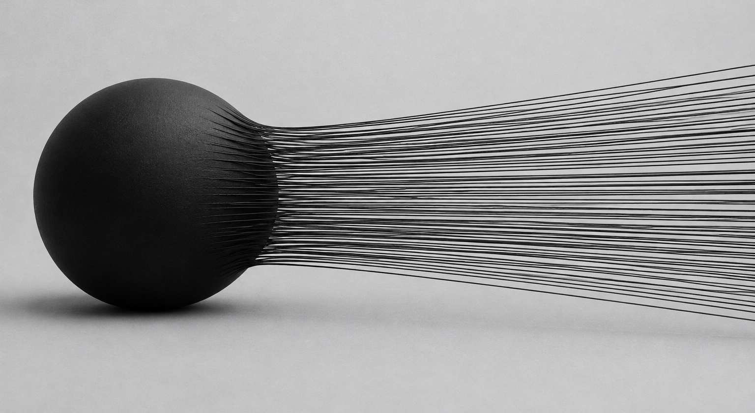 Black and white 3D render of threads stretched across a loom-like frame