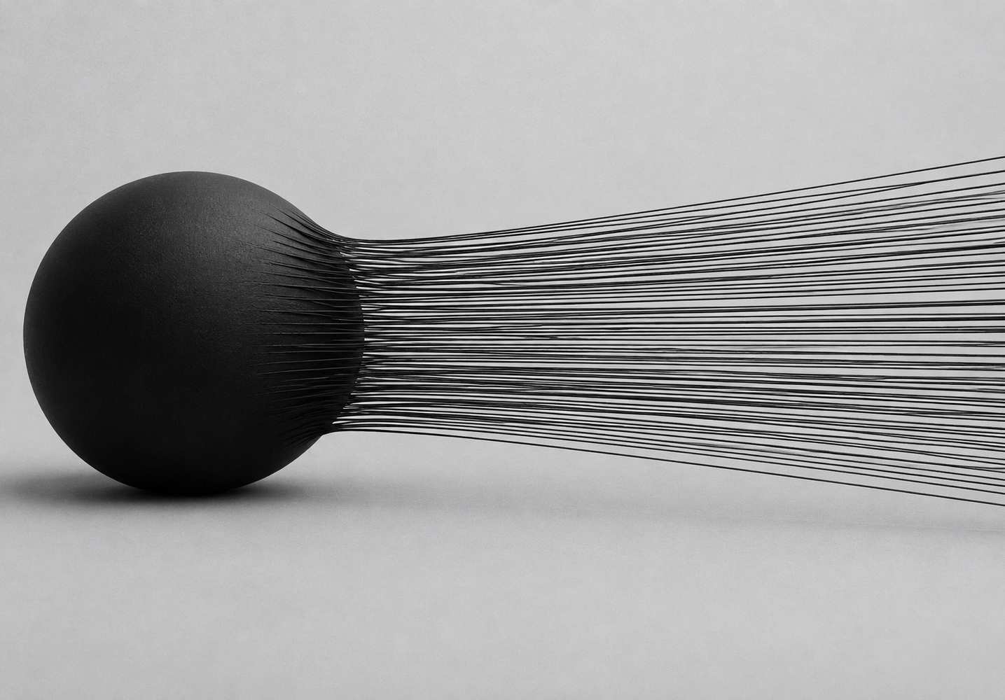 Black and white 3D render of threads stretched across a loom-like frame